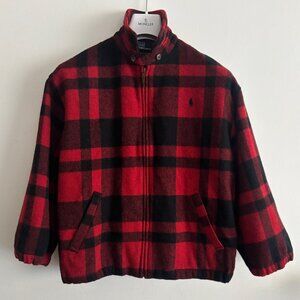 Vintage miUSA Polo Ralph Lauren Red Black Buffalo Plaid Wool Zip Jacket - Small